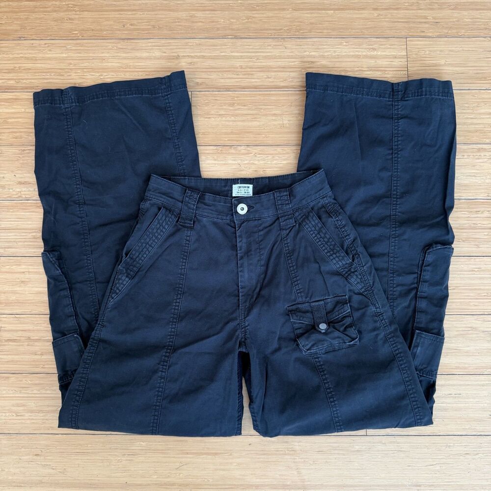 Cotton On Black Cargo Pants Women’s 2 Wide Leg Utility Y2K Streetwear